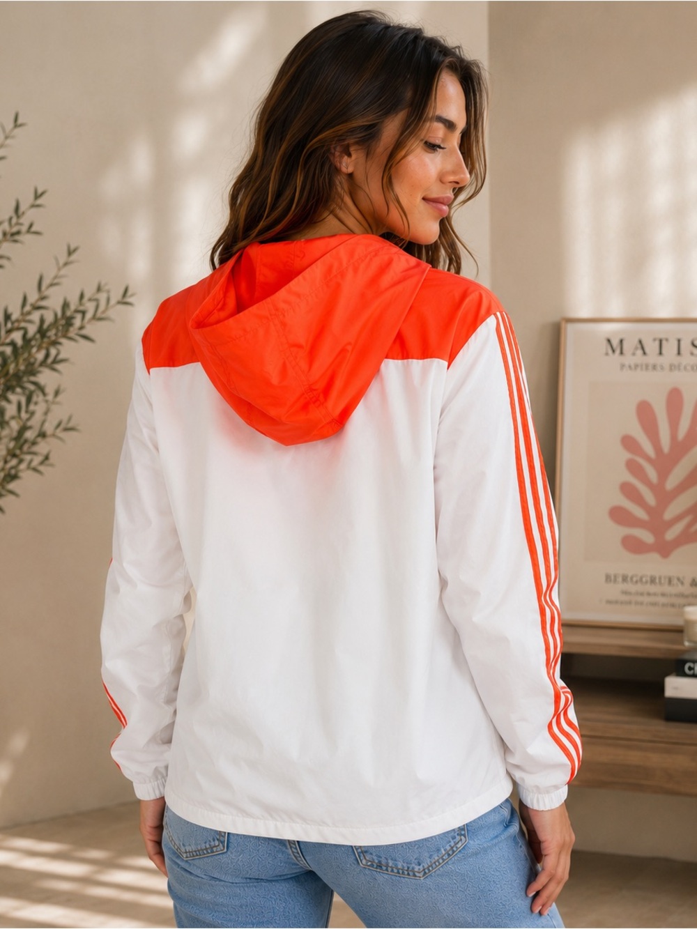 Adidas Windbreaker Jacket Womens Large NWT Hooded Full Zip Colorblock - Picture 2 of 8